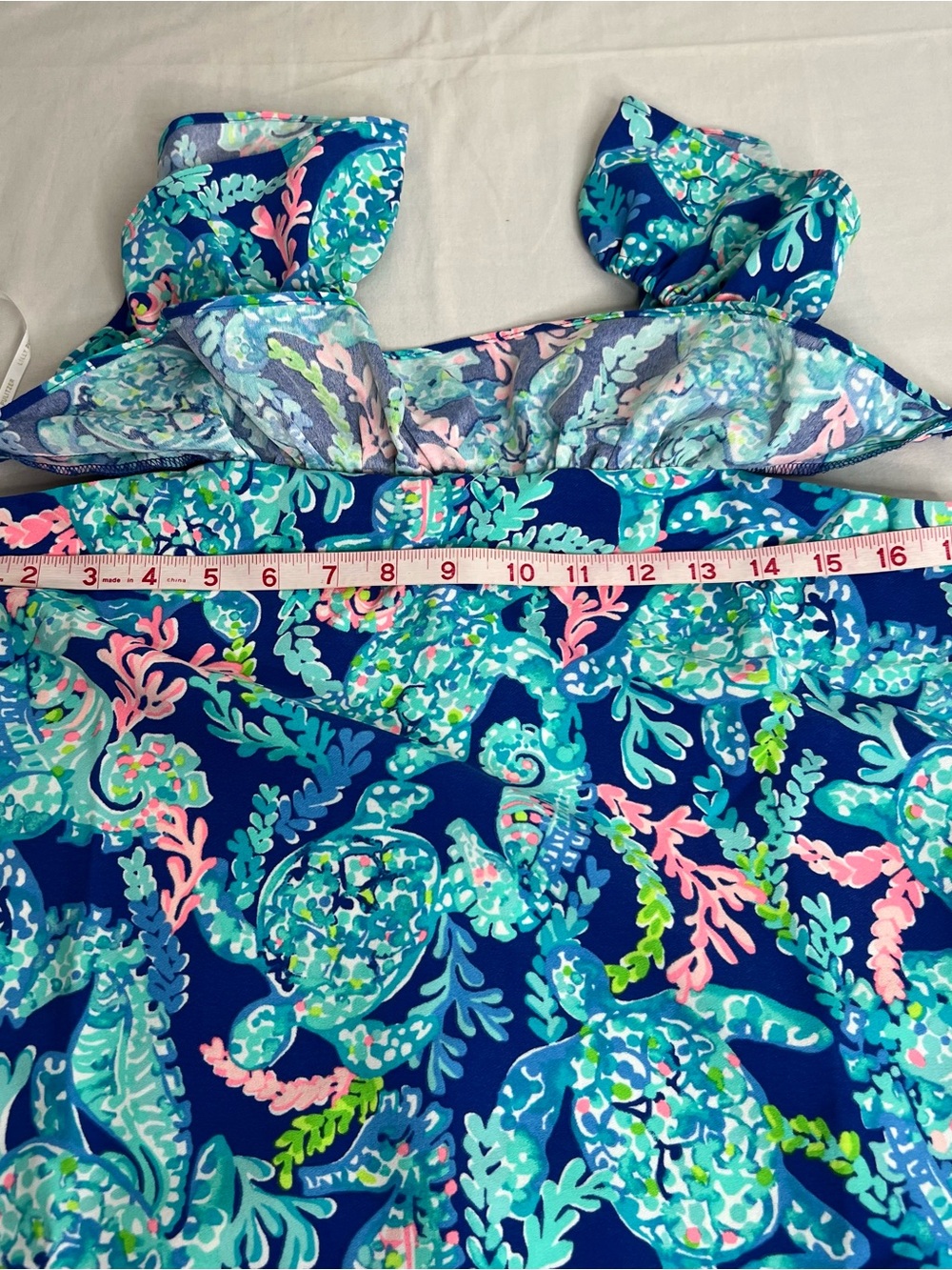 Nwt LILLY PULITZER Zoya Ruffle Romper -Corsica Blue Turtle Villa- Size 8 - Picture 3 of 9